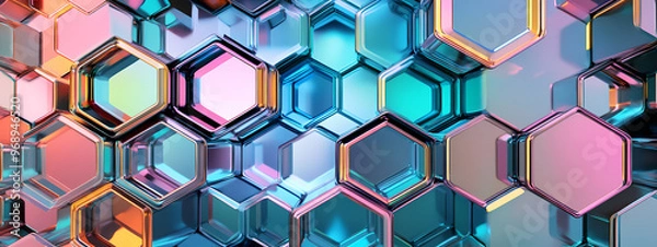 Fototapeta Colorful Geometric Hexagons with Metallic Finish