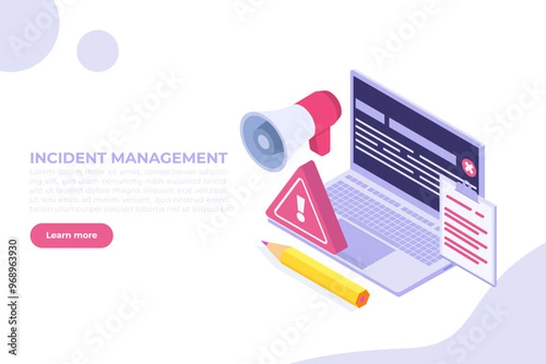 Fototapeta It incident report isometric concept. Vector illustration.