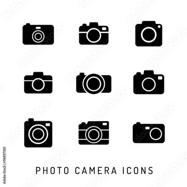 Obraz Photo camera silhouettes icon set. Black icons.