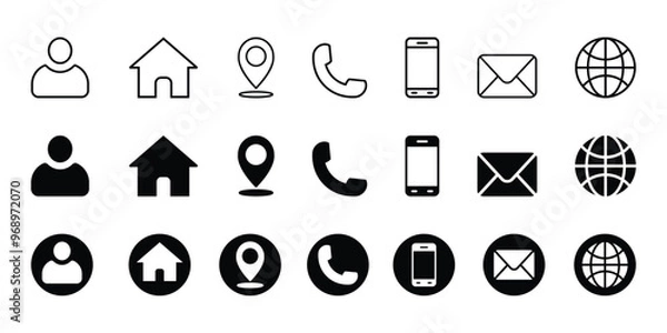 Fototapeta business card and website icon set.  contact information icons containing name, location, phone, email and web address symbol. transparent png and vector illustration.