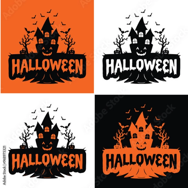 Fototapeta Create the ultimate Halloween atmosphere with this 'Halloween House' logo. Perfect for flyers, banners, and promotional materials for your haunted house or Halloween themed events.