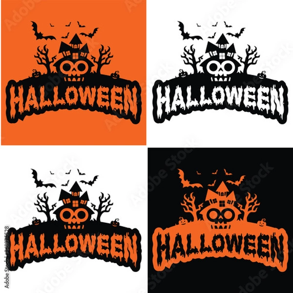 Fototapeta This hauntingly fun 'Halloween House' logo is just what you need for your next Halloween project. Its bold design and spooky elements make it perfect for event flyers, posters, or social media graphic