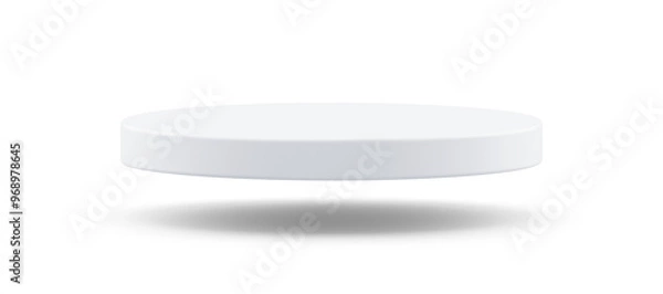Fototapeta PNG White podium isolated on transparent background empty pedestal presentation stage scene platform blank stand display mockup 3D product. Luxury round minimal levitation template isolated backdrop.