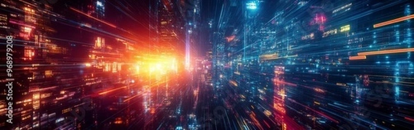 Obraz Abstract vibrant city skyline with dynamic lights and energy