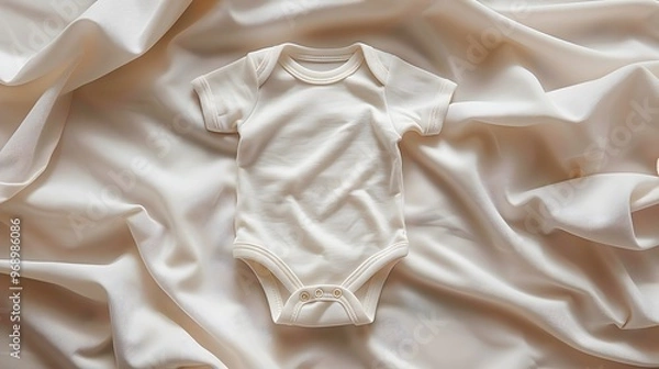 Obraz Top-Down View: Infant Bodysuit Template in a Cotton Flat Lay Setting