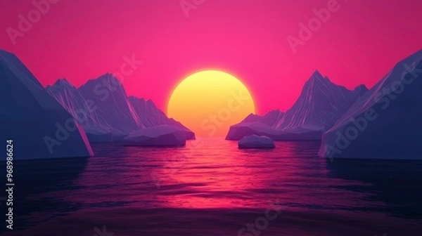 Fototapeta Glowing Icebergs and Holographic Wildlife in Futuristic Polar Region - Arctic Beauty Concept with Copy Space for Text