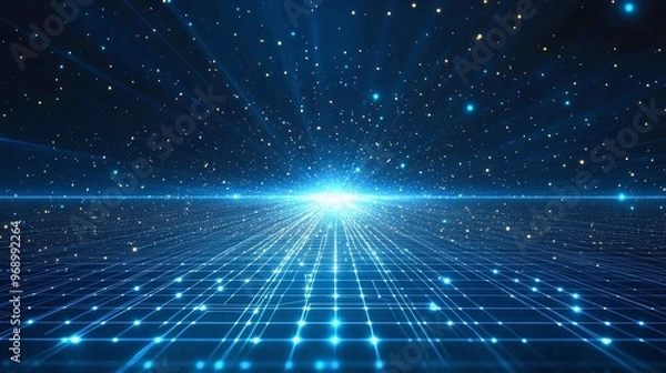 Fototapeta A stunning abstract view of a bright light emerging from a grid in a starry space, perfect for futuristic concept designs.