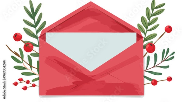 Fototapeta Christmas Envelope Flat Vector Isolated on White Background