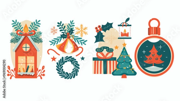 Fototapeta Christmas Labels and Emblems Vector Design Elements