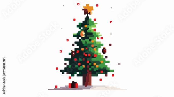 Fototapeta Christmas Pixel Tree Flat Vector Isolated on White Background