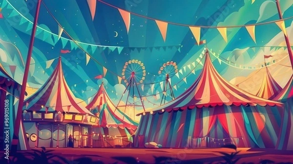 Fototapeta 25 Quirky circus flat design cheerful perspective anime theme animation Split-complementary color scheme