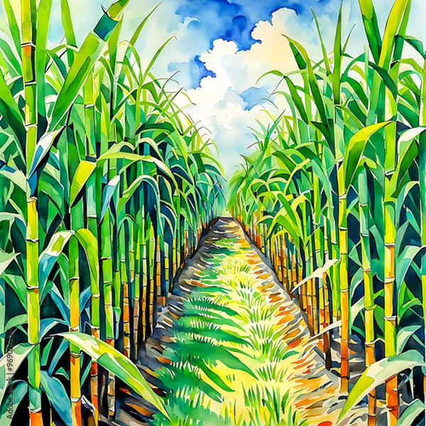 Obraz Sugar cane stalks with sugar cane plantation background.