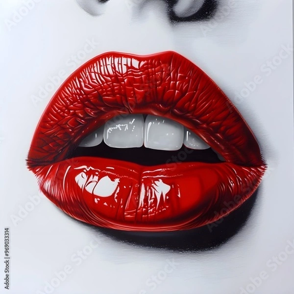 Fototapeta Close up of a woman39s lips with vibrant red lipstick perfect for beauty and cosmetics concepts,
