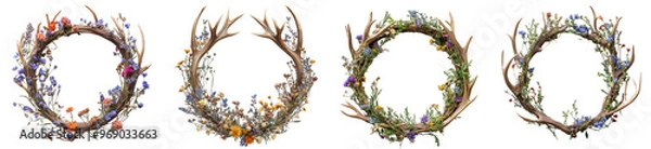 Fototapeta Decorative wreaths made of flowers and antlers for rustic home decor transparent background