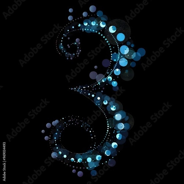 Fototapeta glowing number 3 made in blue circle on black background,