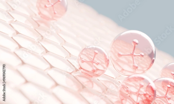 Fototapeta 3D Collagen Skin Serum and Vitamin illustration isolated on soft color background. concept skin care cosmetics solution. 3d rendering.	
