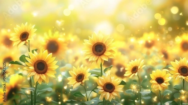 Obraz Sunflowers in a Field with Golden Light