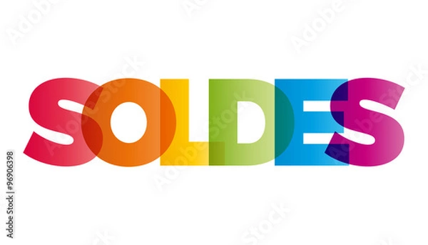Fototapeta The word Soldes. Vector banner with the text colored rainbow.