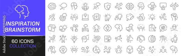 Fototapeta Inspiration and brainstorm line icons collection. Thin outline icons pack. UI icon collection. Set of line web pictogram