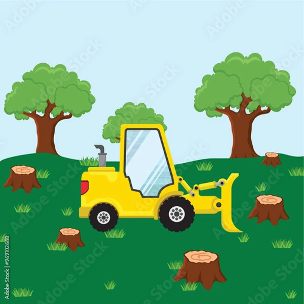 Obraz Illustration of the concept of Deforestation, forest cut down with trees, deforested forest, flat style vector illustration.