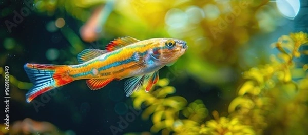 Obraz Seluang fish swimming close to the screw ballisneria. with copy space image. Place for adding text or design