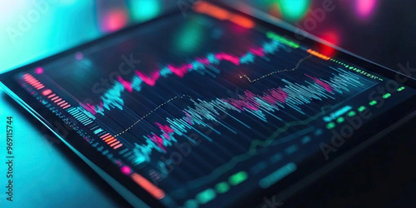 Fototapeta Market Trends: Charts on a tablet show current market patterns.