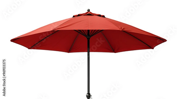 Fototapeta  A red umbrella featuring a black frame and a black handle, elegantly displayed against a neutral background.
