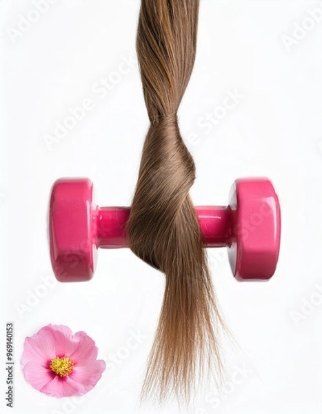 Fototapeta a strait and smooth hair isolated on background for hair care with a shampoo and flowers