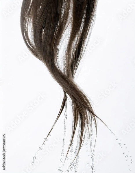 Fototapeta a strait and smooth hair isolated on background for hair care with a shampoo and flowers