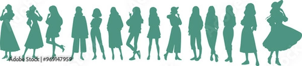 Fototapeta 考え事をする女性のイラストシルエットセット