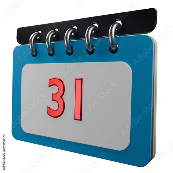Obraz 3D calendar icon, holiday date, schedule plan or planner organizer for app or application, isolated vector. 3D calendar with month or week page on rings with event date notification for scheduling