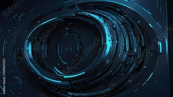 Obraz Tech wallpaper in a creative brilliant blue color with a linear circle. Concepts of innovation and technology. 3D Production