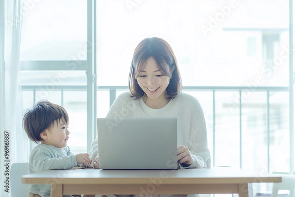 Obraz ノートパソコンを使う主婦