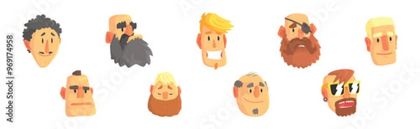 Fototapeta People Character Avatar and Head with Different Face and Hairstyle Vector Set