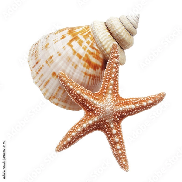 Obraz Starfish and Seashells Isolated on White Background
