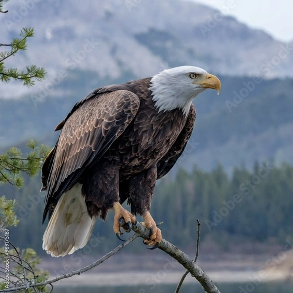 Obraz Bald Eagle with Sharp Talon Grasping a Branch