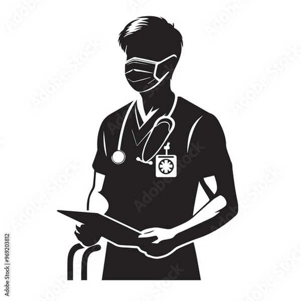 Fototapeta Nurse black vector, black color silhouette ,white color background