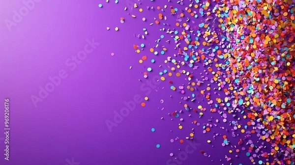 Fototapeta A purple background with colorful confetti on the sides.