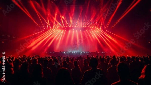 Fototapeta Futuristic AI-driven entertainment venues with real-time audience interaction: Concerts and events where AI adjusts lighting, sound, and content based on audience reactions.