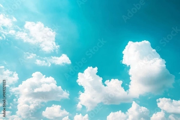 Fototapeta Blue Sky with White Fluffy Clouds