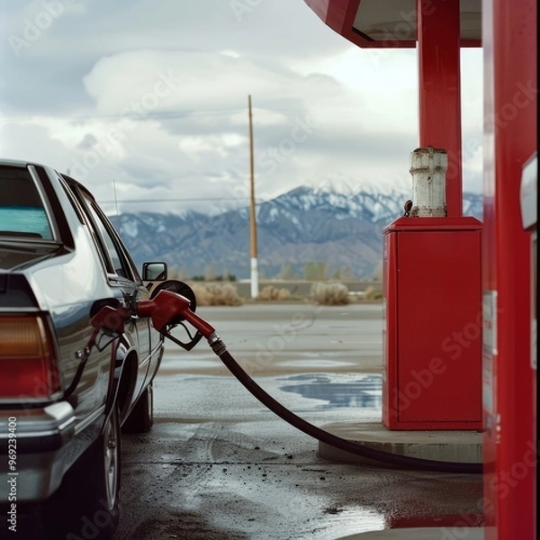 Obraz Car Being Filled With Gasoline at a Gas Station