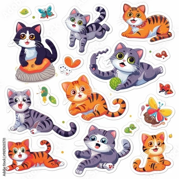Obraz A sticker sheet with cats in various playful poses