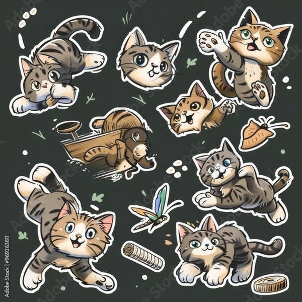 Obraz A sticker sheet with cats in various playful poses