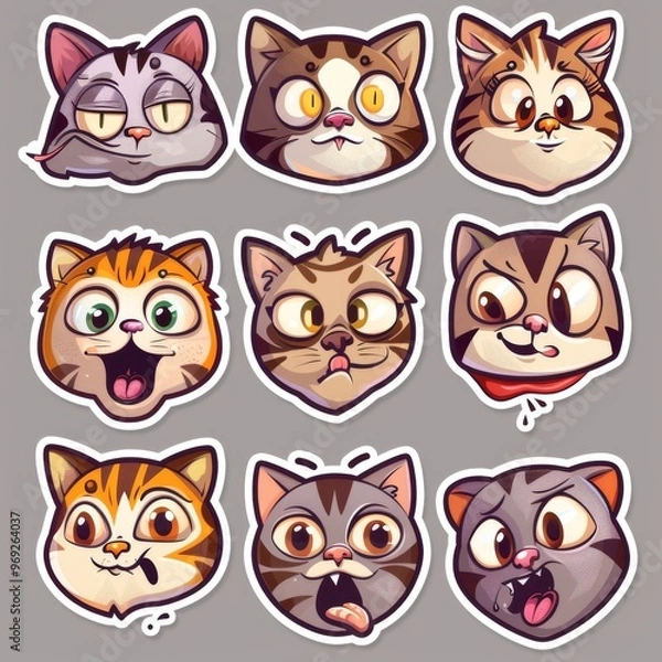 Obraz A sticker sheet showcasing cats with different facial expressions