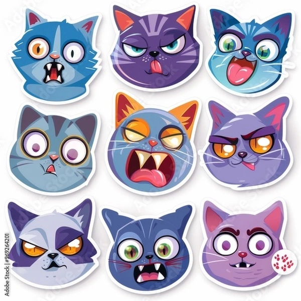 Obraz A sticker sheet showcasing cats with different facial expressions