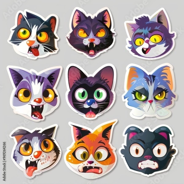 Obraz A sticker sheet showcasing cats with different facial expressions
