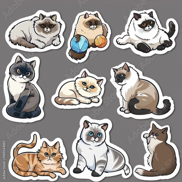Obraz A sticker sheet featuring a variety of cats