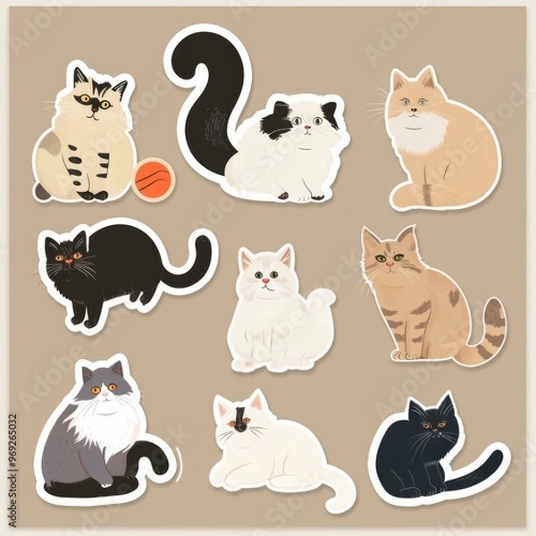 Obraz A sticker sheet featuring a variety of cats