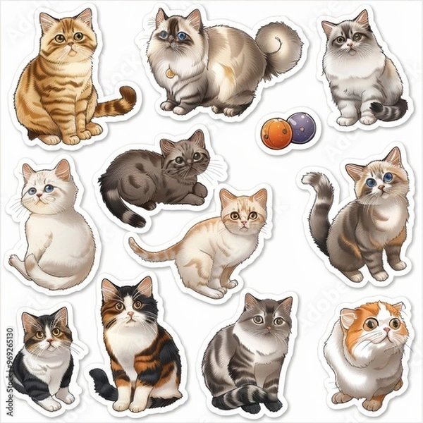 Obraz A sticker sheet featuring a variety of cats