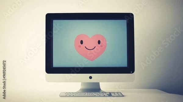 Fototapeta Computer screen with a smiling heart on it.